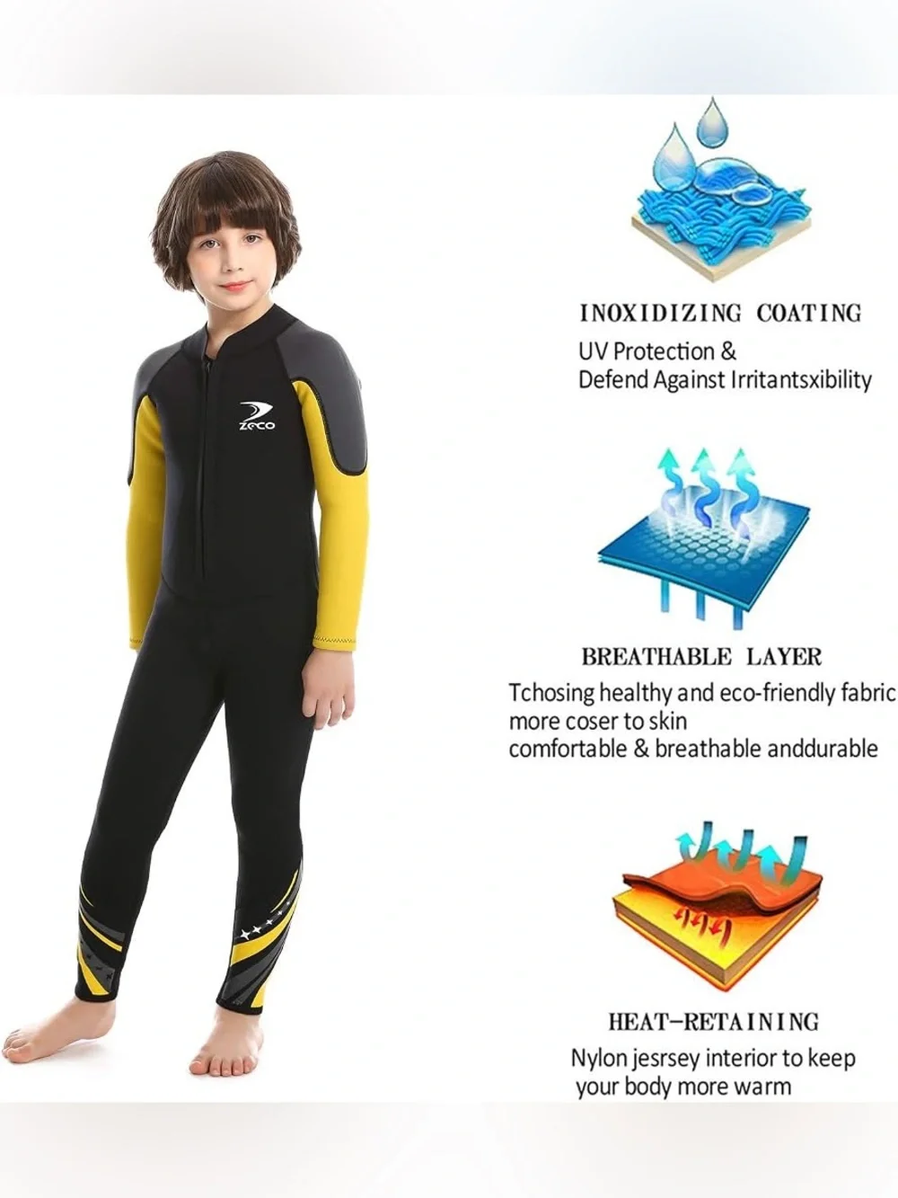 ZCCO Kids Wetsuit 2.5mm Neoprene Diving Full Body Long Sleeve One Piece Wet Suit